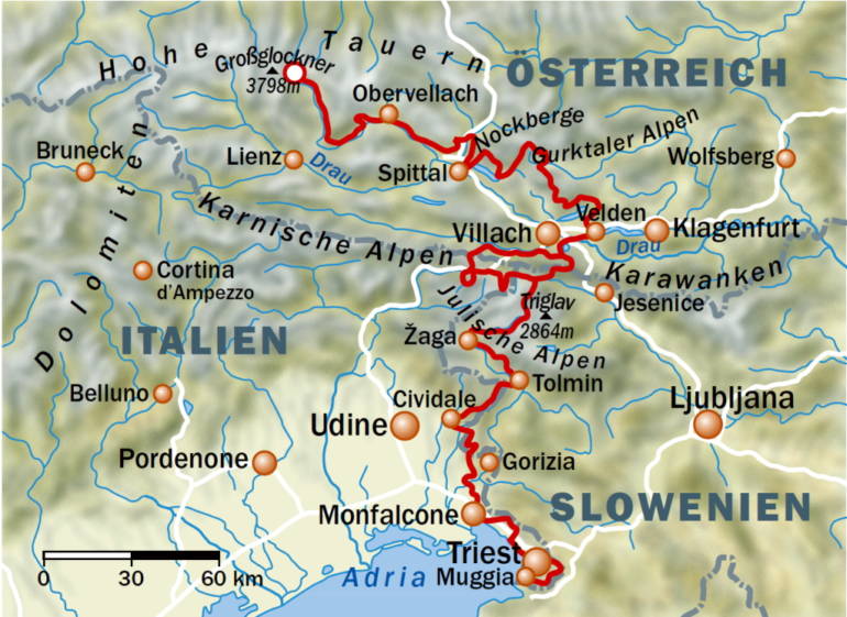карта альпийско адриатический пеший маршрут
